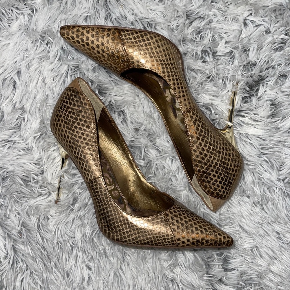 Sam Edelman Danielle Gold “Snakeskin” Heels
